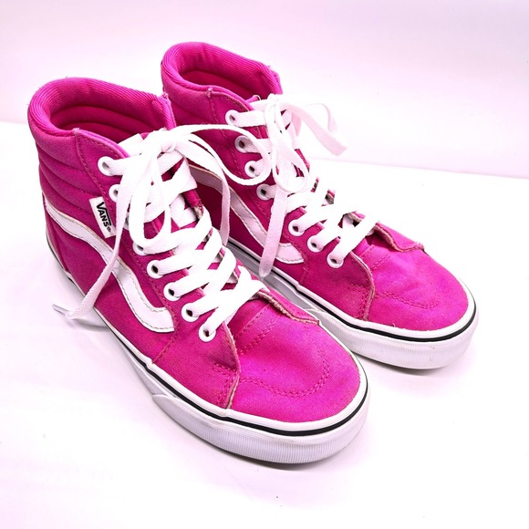 Vans Shoes - Vans Sk8-Hi High Top Sneakers Ws 5 Ms 3.5 Kids 3.5 Hot Pink Canvas White Stripe